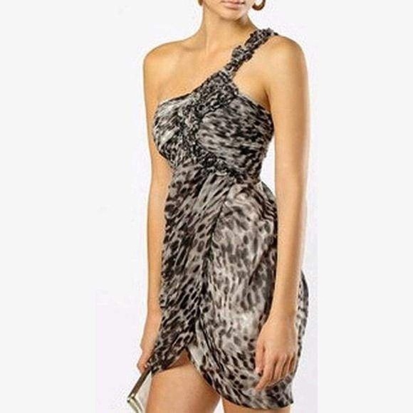 BCBGMAXAZRIA Black/Grey One Shoulder Silk Tulip Dress Size8 - Picture 2 of 16